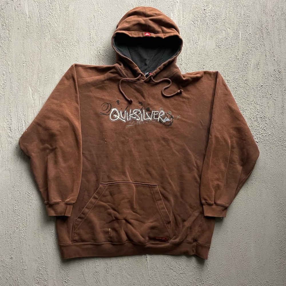 Vintage Quiksilver Embroidered Logo Hoodie Mens Extra Large Brown 2000s